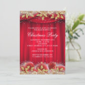 Gold Red Holly Baubles kerst uitnodiging (Staand voorkant)