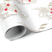 Gold Red Holly Music Notes Merry Christmas Gift  Cadeaupapier (Rol Hoek)