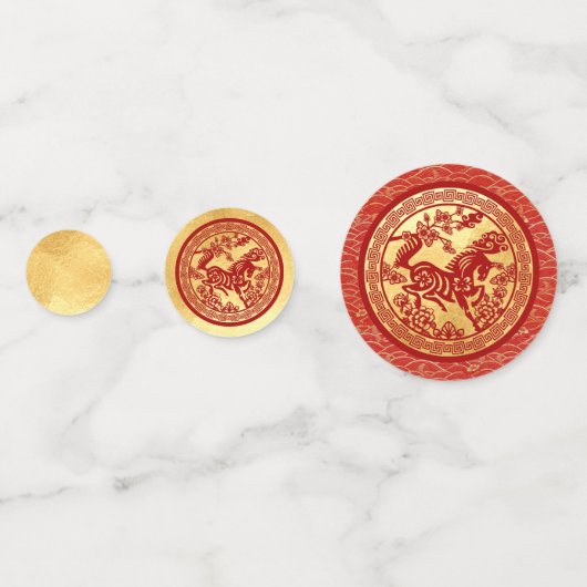 Gold Red Horse papercut 2026 Golden Party Confetti (Achterkanten)