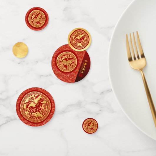 Gold Red Horse papercut 2026 Golden Party Confetti (Groep)