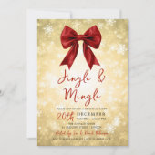 Gold Red Jingle Mingle Christmas Party Bow & Snow Kaart (Voorkant)