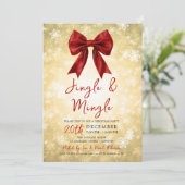 Gold Red Jingle Mingle Christmas Party Bow & Snow Kaart (Staand voorkant)