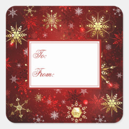 Gold Red Kerstmis Snowflakes Xmas Holiday Vierkante Sticker