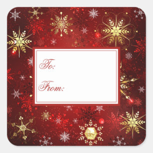 Gold Red Kerstmis Snowflakes Xmas Holiday Vierkante Sticker