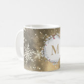Gold Red Kerstmis Wreatemonogram Koffiemok (Voorkant links)