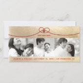 Gold & Red Knot Double Gelukkig 3 Foto Chinees Save The Date (Voorkant)