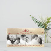 Gold & Red Knot Double Gelukkig 3 Foto Chinees Save The Date (Staand voorkant)