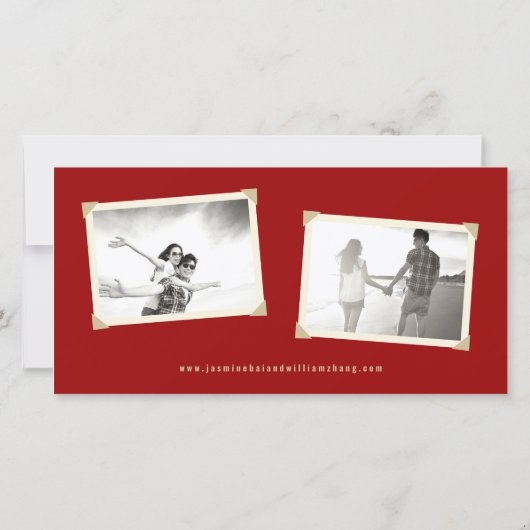 Gold & Red Knot Double Gelukkig 3 Foto Chinees Save The Date (Achterkant)