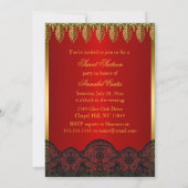 Gold Red Leaf Lace Sweet 16 Party Invite Kaart (Achterkant)