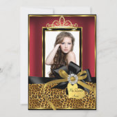 Gold Red Leopard Print & Bow Foto Quinceanera Kaart (Voorkant)