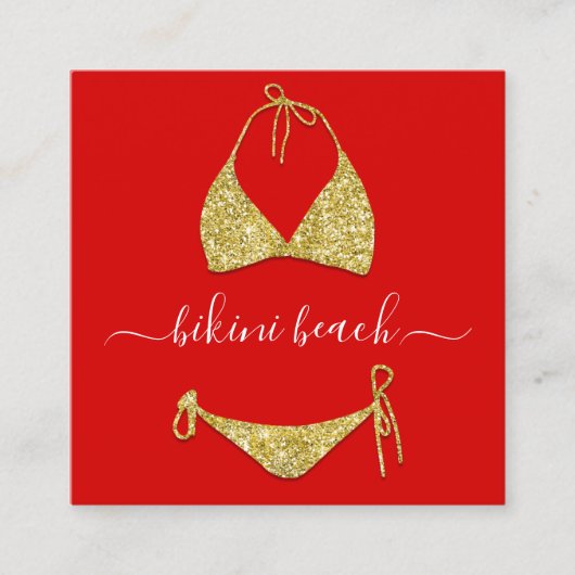 Gold Red Lingerie Beach Costume Underwear Shop QR Vierkante Visitekaartje (Voorkant)