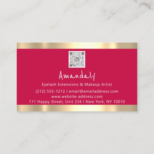 Gold Red Lipstick Winkel QRCODE Logo Makeup Artist Visitekaartje (Achterkant)
