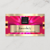 Gold Red Lipstick Winkel QRCODE Logo Makeup Artist Visitekaartje (Voorkant)