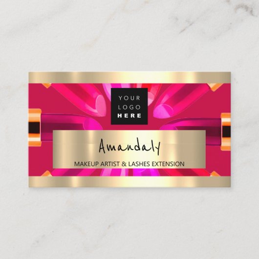 Gold Red Lipstick Winkel QRCODE Logo Makeup Artist Visitekaartje (Voorkant)