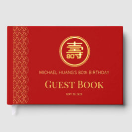 Gold Red Longevity Birthday Folie Guestbook (FS) Gastenboek