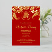 Gold Red Longevity Birthday Folie Invitation (1) Folie Uitnodiging (Staand Voorkant)