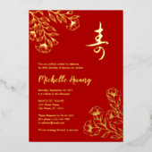 Gold Red Longevity Birthday Folie Invitation (3) Folie Uitnodiging (Voorkant)