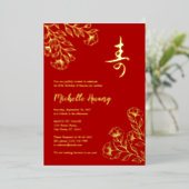 Gold Red Longevity Birthday Folie Invitation (3) Folie Uitnodiging (Staand Voorkant)