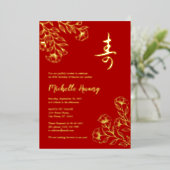 Gold Red Longevity Birthday Folie Invitation (3) Uitnodiging (Staand Voorkant)