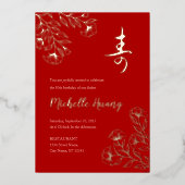 Gold Red Longevity Birthday Folie Invitation (3) Uitnodiging (Voorkant)