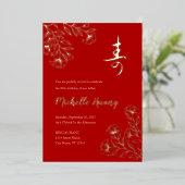 Gold Red Longevity Birthday Folie Invitation (3) Uitnodiging (Staand Voorkant)