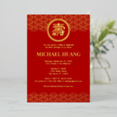 Gold Red Longevity Birthday Folie Invitation (FS) Uitnodiging (Staand Voorkant)