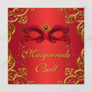 Gold Red Mask Red Masquerade Party Kaart