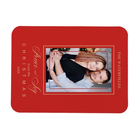 Gold Red Minimalist Moderne kerstfotoserie Magneet (Horizontaal)