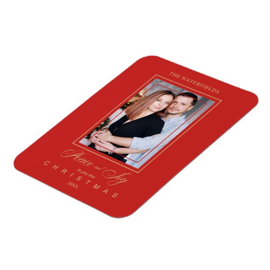 Gold Red Minimalist Moderne kerstfotoserie Magneet (Linkerzijde)