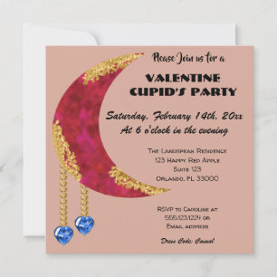 Gold Red Moon Blue Heart Jewel Valentijn Day Kaart