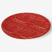 Gold Red Multi Language Merry kerst Papieren Bordje (Gekanteld)