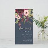 GOLD RED NAVY PINK ROSE FLORA VRIJGEZELLENFEEST IN BEDANKKAART (Staand voorkant)