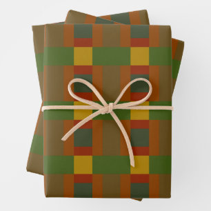 Gold Red Olive Green Oranje Color Block Print Inpakpapier Vel