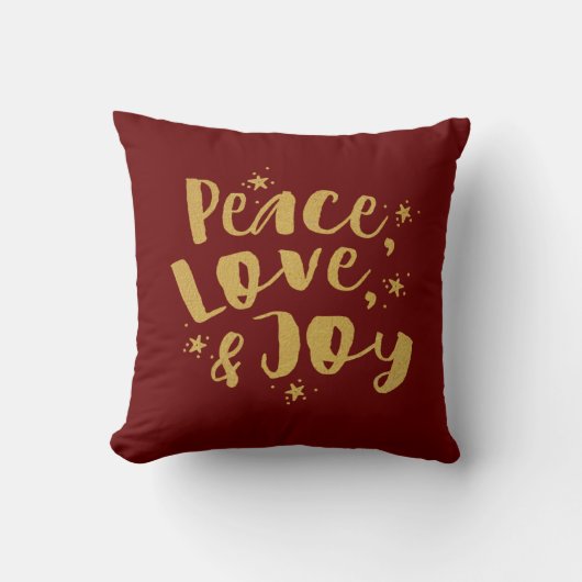 Gold Red Peace Love & Joy Kerstmis Kussen (Voorkant)