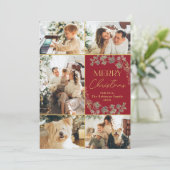Gold Red Photo Collage Kerstvakantie Kaart (Staand voorkant)