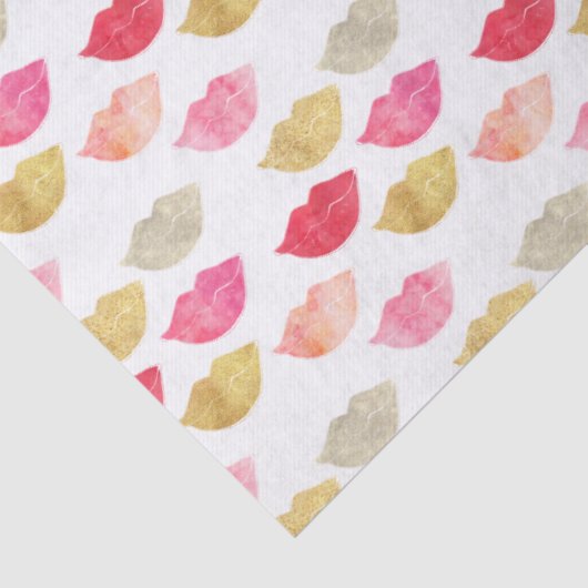 Gold Red Pink Waterverf Lips Tissuepapier (Detail)