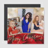 Gold Red Poinsettia Merry Kerstmis Magnet Kaart (Voorkant / Achterkant)