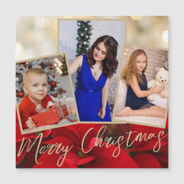 Gold Red Poinsettia Merry Kerstmis Magnet Kaart