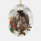 Gold Red Poinsettia Tree Beste kerstfoto Keramisch Ornament (Rechts)