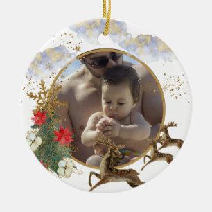 Gold Red Poinsettia Tree Beste kerstfoto Keramisch Ornament