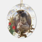 Gold Red Poinsettia Tree Beste kerstfoto Keramisch Ornament (Links)