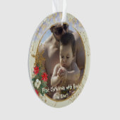 Gold Red Poinsettia Tree Spark Best-kerstfoto Ornament (voorkant)