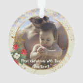 Gold Red Poinsettia Tree Spark Best-kerstfoto Ornament (achterkant)