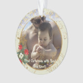 Gold Red Poinsettia Tree Spark Best-kerstfoto Ornament (voorkant)