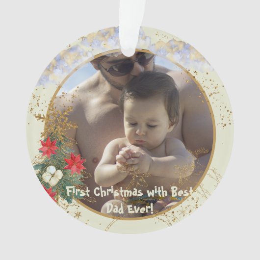 Gold Red Poinsettia Tree Spark Best-kerstfoto Ornament (voorkant)