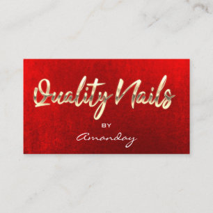 Gold Red Quality Nails Script QR Code Logo Visitekaartje