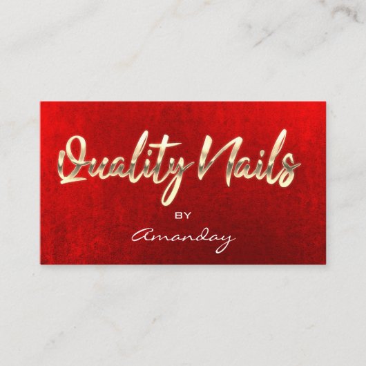 Gold Red Quality Nails Script QR Code Logo Visitekaartje (Voorkant)