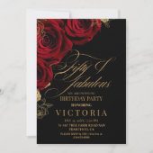 Gold & Red Rose 50ste verjaardag Kaart (Voorkant)