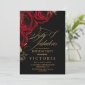 Gold & Red Rose 50ste verjaardag Kaart (Staand voorkant)