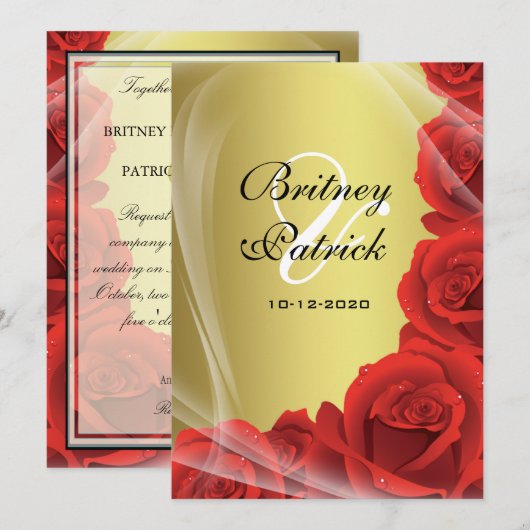 Gold & Red Rose-weddenschappen Kaart (Voorkant / Achterkant)